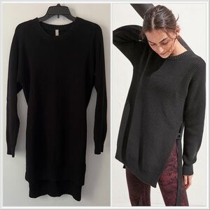 Athleta West End Tunic Sweater Black Knit Longline Ribbed Chunky M